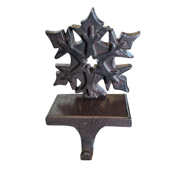 Snowflake Cast Iron Metal Christmas Mantle Stocking Holder Decor Heavy 3D Brown - Picture 11 of 14